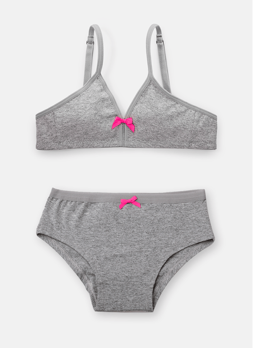 Conjunto Sutiã e Calcinha Cinza Teen Lencinho