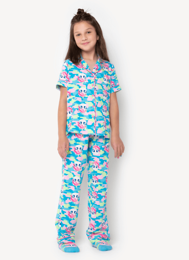 Pijama-Longo-Manga-Curta-Menina-Teen-Viscose-Unicornio-Colorful-Camuflado