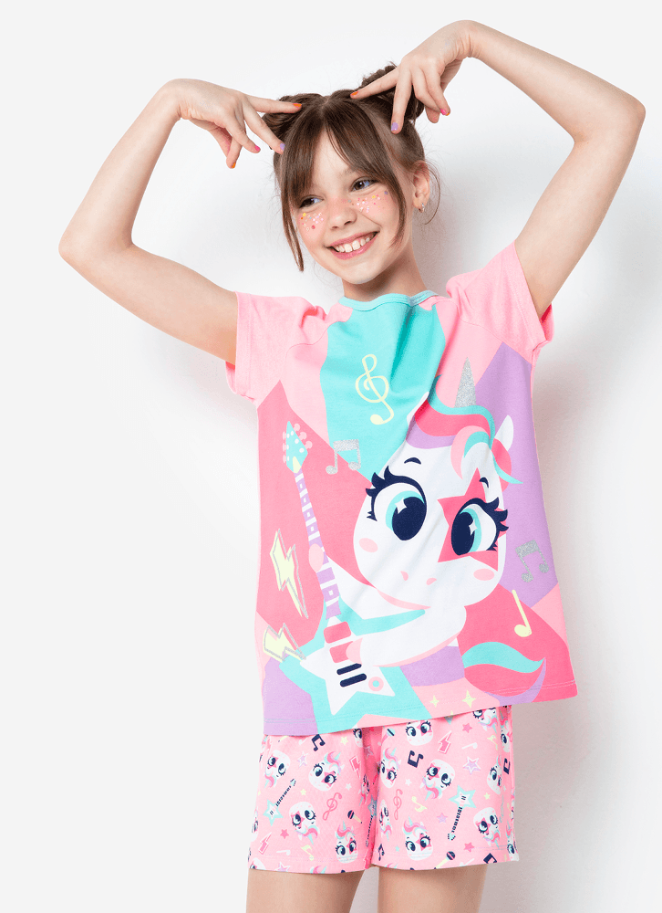 Pijama-Manga-Curta-Menina-Teen-Viscolycra-Unicornio-Popstar
