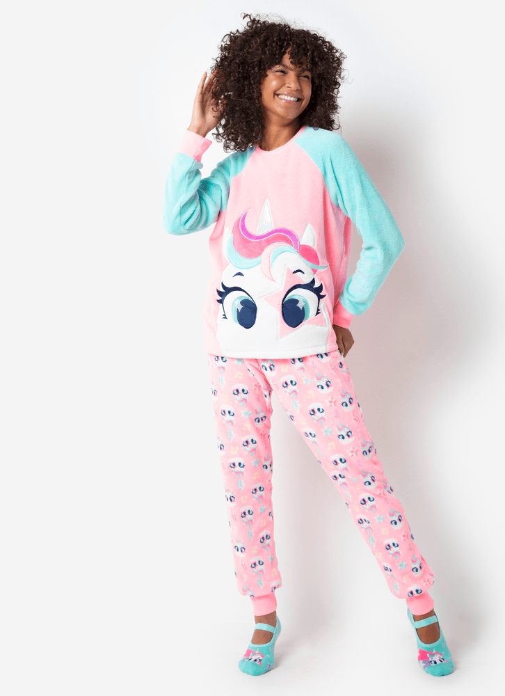 Pijama-Manga-Longa-Feminino-Soft-Unicornio-Popstar