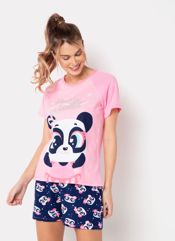 Pijama-Manga-Curta-Viscolycra-Feminino-Panda-Bailarina