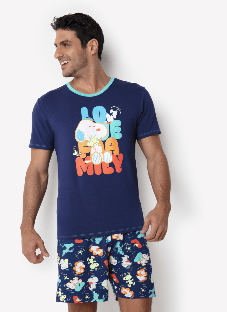 Pijama-Manga-Curta-Viscolycra--Masculino-Snoopy