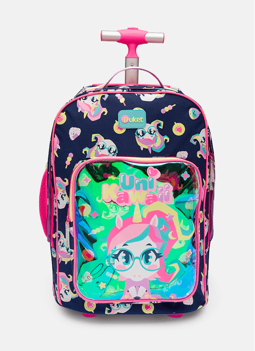 Kit Escolar Mochila com Rodinha, Lancheira e Estojo Unicórnio Kawaii