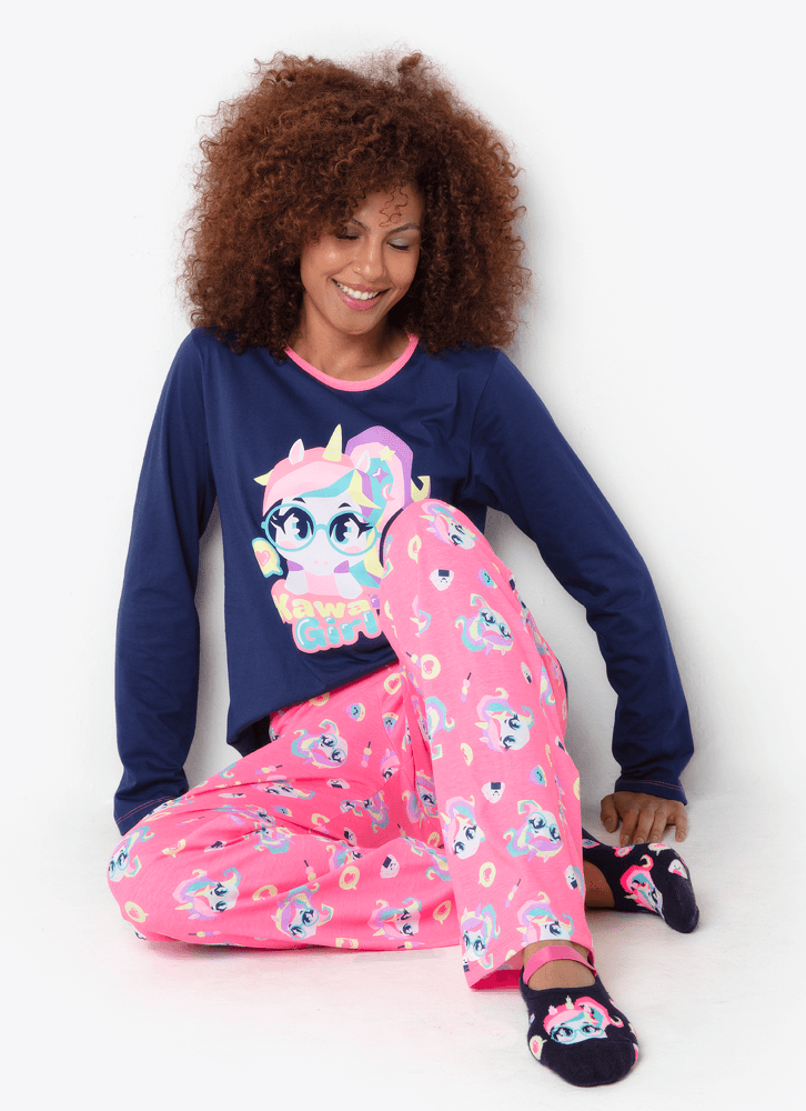 Pijama-Manga-Longa-Algodao-Feminino-Unicornio-Kawaii