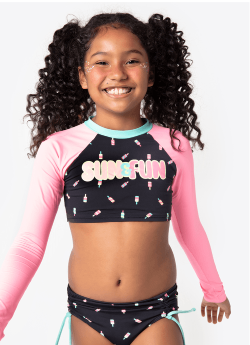Conjunto Cropped e Calcinha Menina Teen Panda Summer