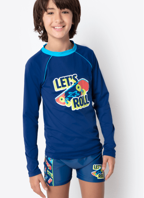 Camiseta com Proteção Solar Menino Teen Dinossauro Skate