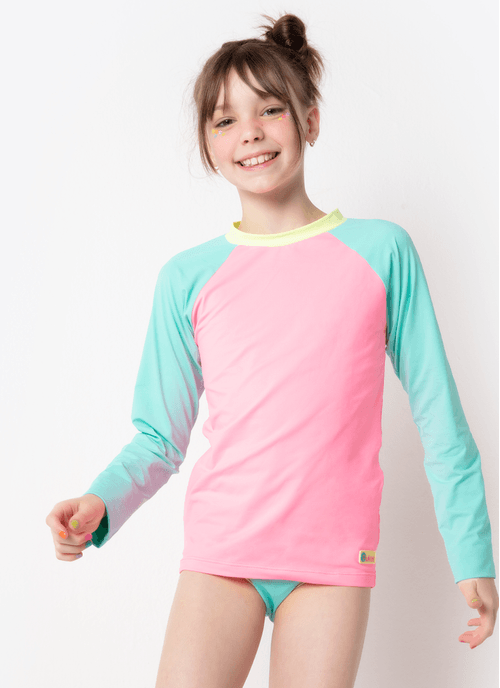 Camiseta Manga Longa com Proteção Solar Menina Teen Color Block