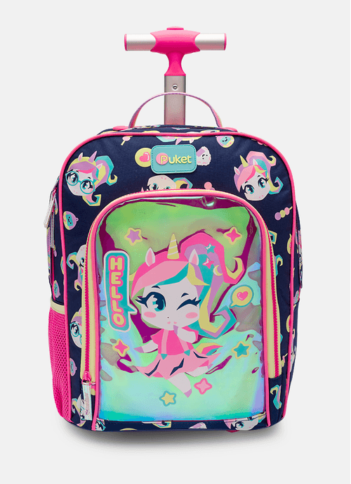 Mochila com Rodinha Média Unicórnio Kawaii