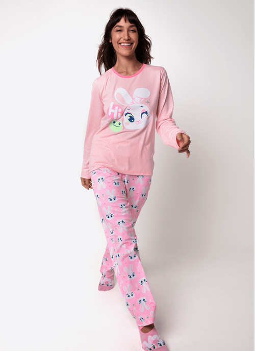 Pijama Manga Longa Feminino Coelha Romântica