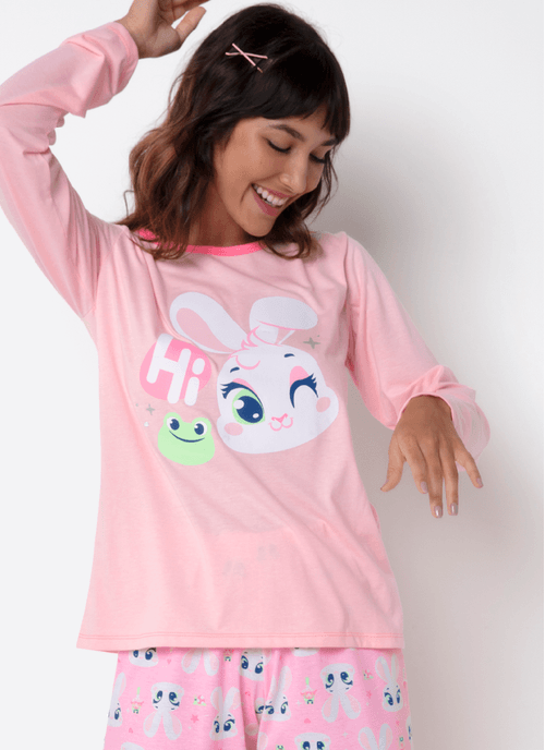 Pijama Manga Longa Feminino Coelha Romântica
