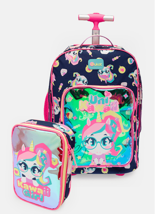 Kit Escolar Mochila e Estojo Unicórnio Kawaii