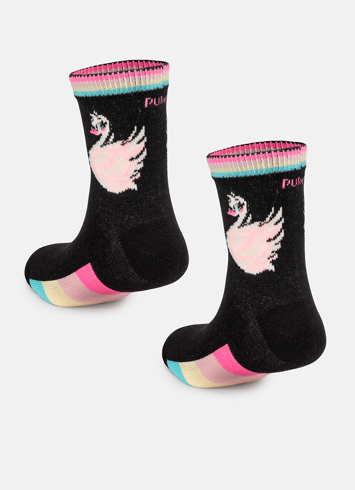 Meia-Soquete-Cano-Medio-Menina-Cisne-Rainbow