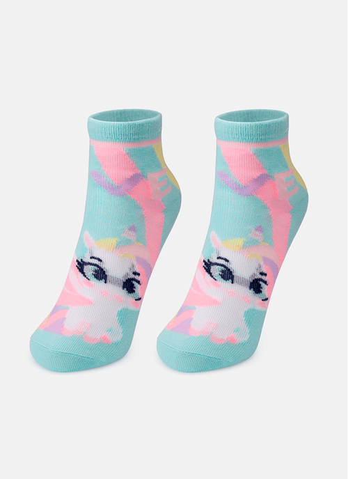 Meia Menina Soquete Cano Médio Unicórnio Love