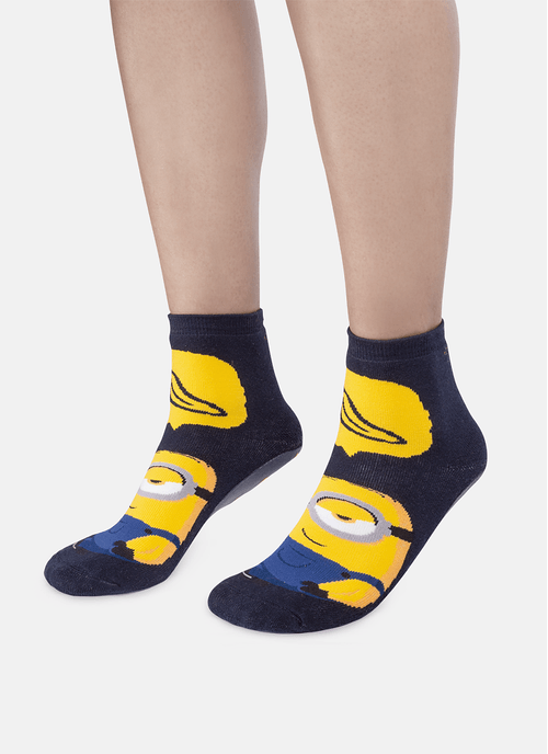 Meia Soquete Adulto Unissex Sola Emborrachada Minions