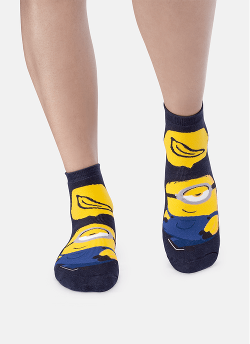 Meia Soquete Adulto Unissex Sola Emborrachada Minions