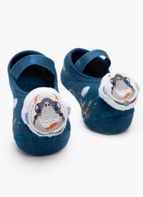 Meia Menino Sapatilha com Antiderrapante e Aplique Tubarão