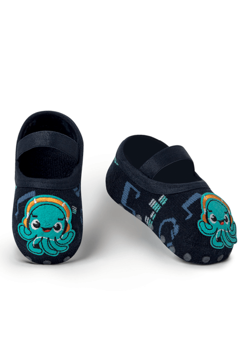 Meia Menino Sapatilha com Antiderrapante e Aplique Polvo