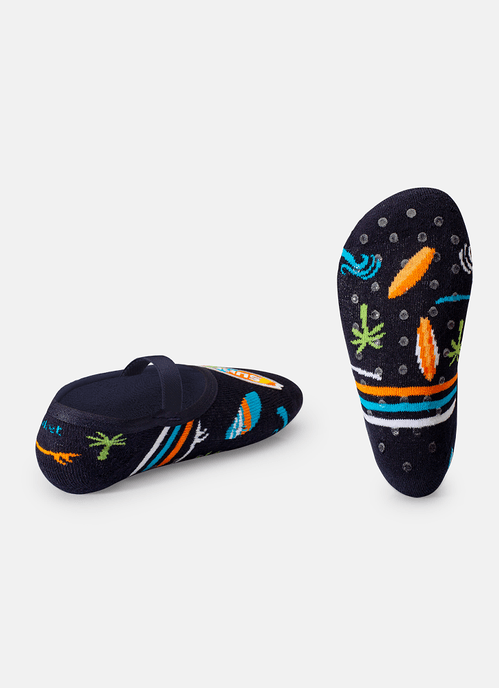 Meia Menino Sapatilha com Antiderrapante e Aplique Dino Surf