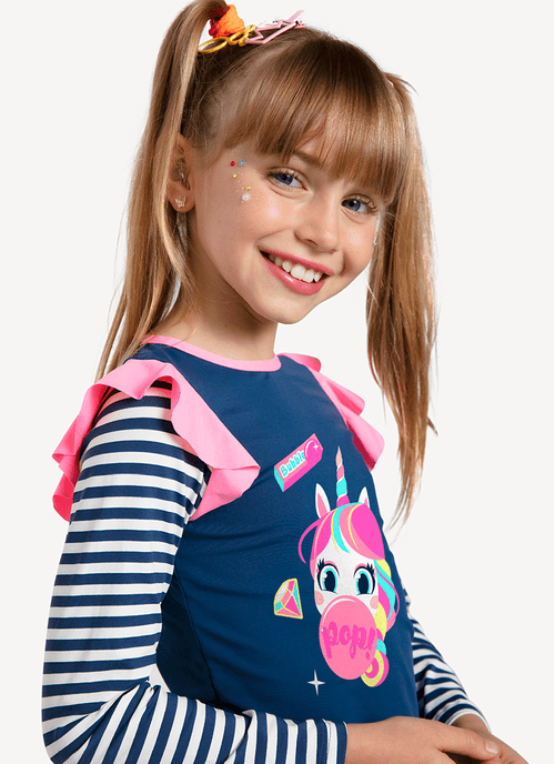 Camiseta Menina Com Proteção Solar Unicórnio