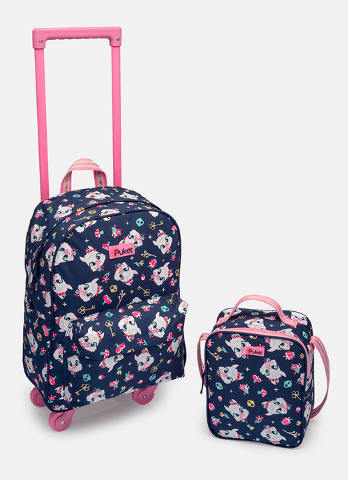 Mochila Escolar com Rodinha e Lancheira Lhama Secret