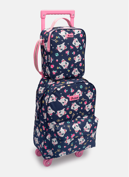 Mochila Escolar com Rodinha e Lancheira Lhama Secret