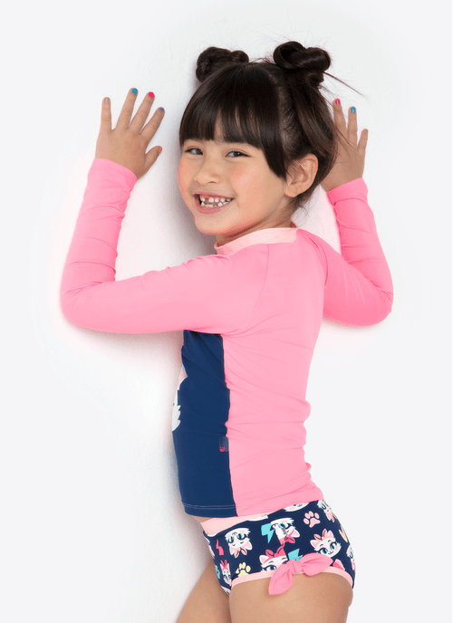 Conjunto Camiseta e Calcinha com Proteção Solar Menina Gata Power
