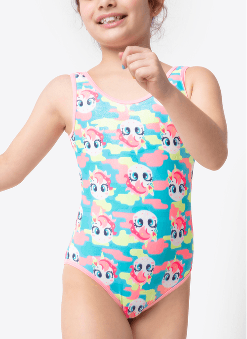 Maiô Natação Menina Unicórnio Colorful Camuflado