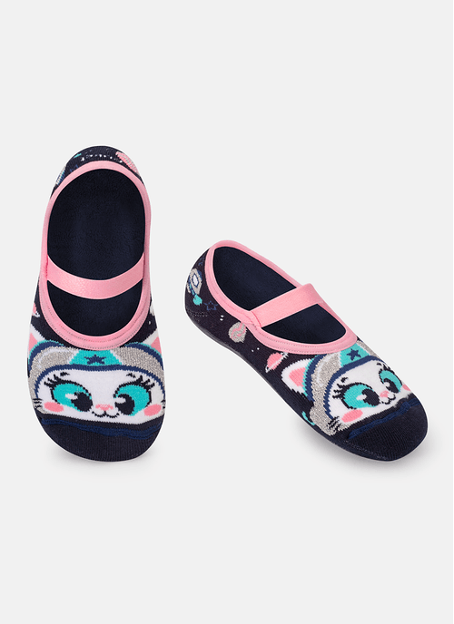 Meia Menina Sapatilha Com Sola Emborrachada Gata Meow