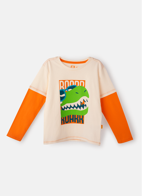 Camiseta Infantil Manga Longa Algodão Dino Surf