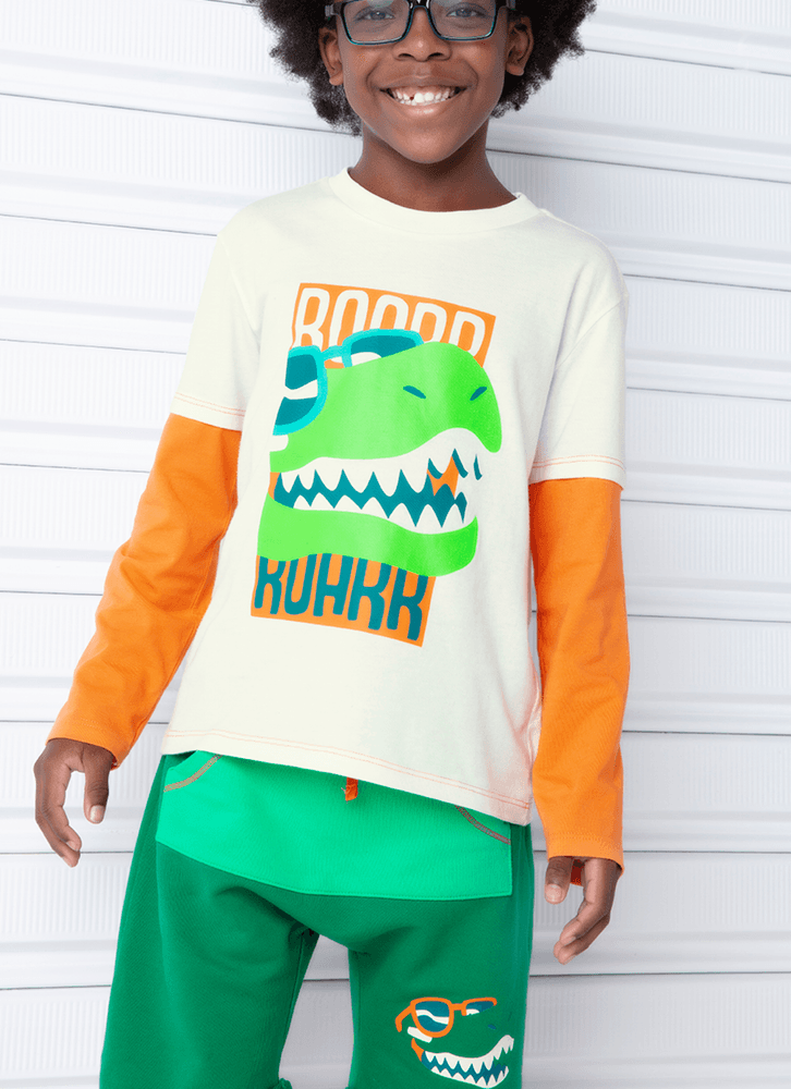 Camiseta-Infantil-Manga-Longa-Algodao-Dino-Surf