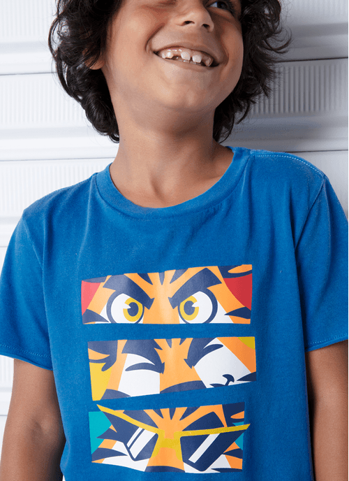 Camiseta Infantil Manga Curta Algodão Tigre Roar