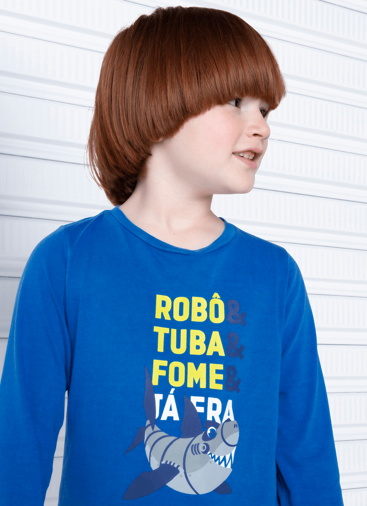 Camiseta-Infantil-Manga-Longa-Algodao-Tubarao-Robo
