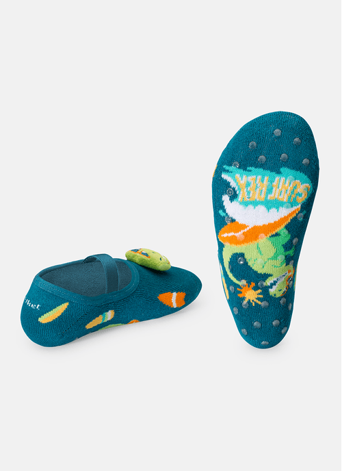 Meia Menino Sapatilha com Antiderrapante e Aplique Dino Surf