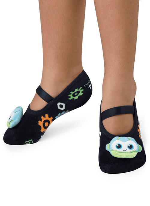 Meia Menino Sapatilha com Antiderrapante e Aplique Robôs