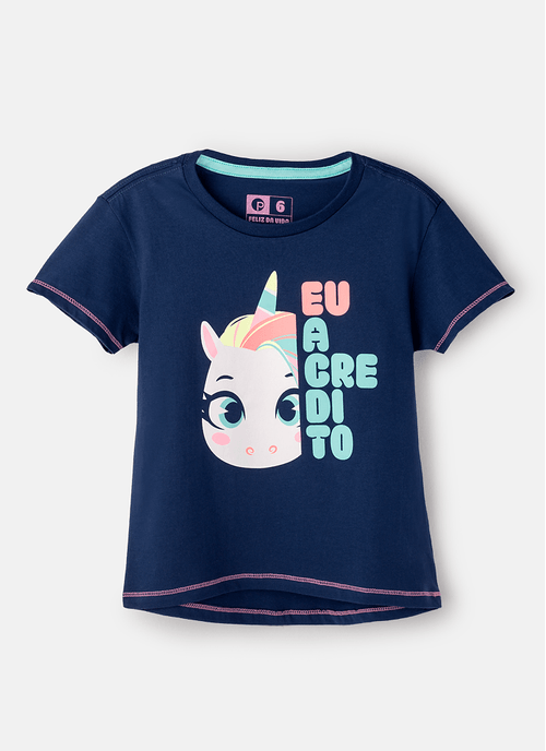 Camiseta Infantil Manga Curta Algodão Unicórnio Shine