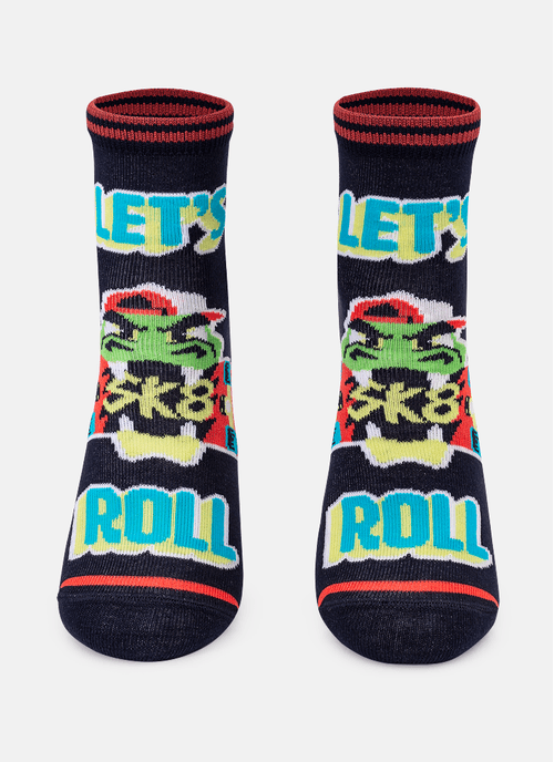 Meia Soquete Cano Curto Menino Dinossauro Skate