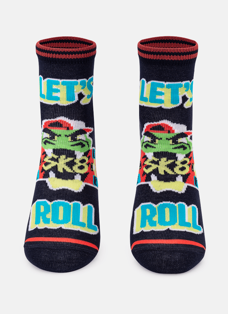 Meia-Soquete-Cano-Curto-Menino-Dinossauro-Skate