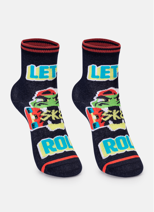 Meia Soquete Cano Curto Menino Dinossauro Skate
