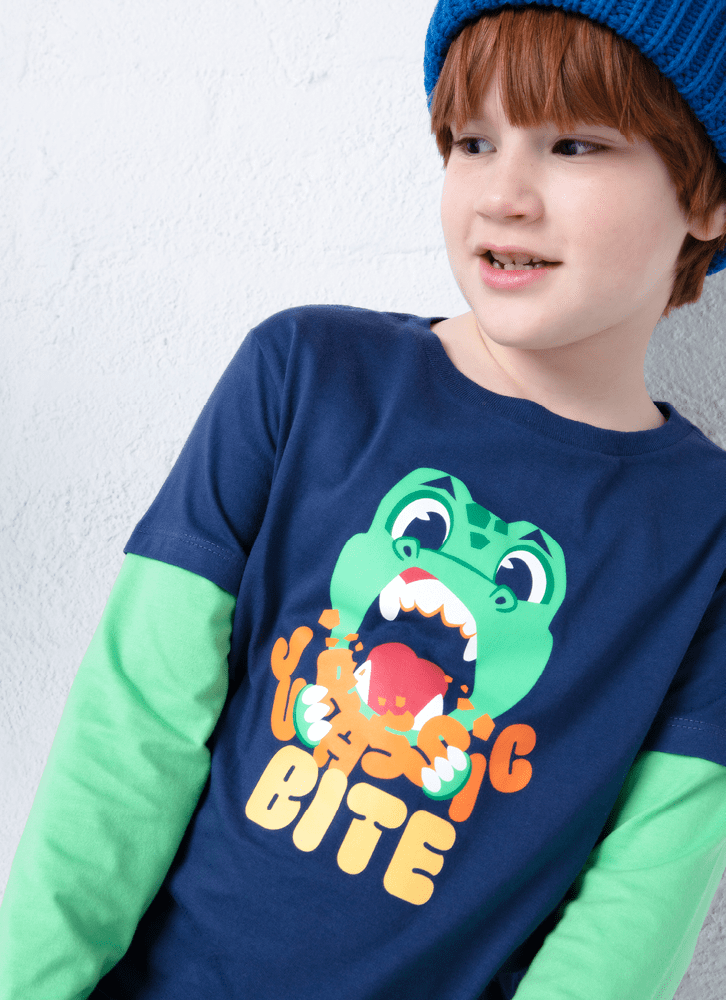 Camiseta-Infantil-Manga-Longa-Algodao-Dino-Food