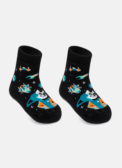 Meia Soquete com Sola Emborrachada Bebê Menino Lobo Space
