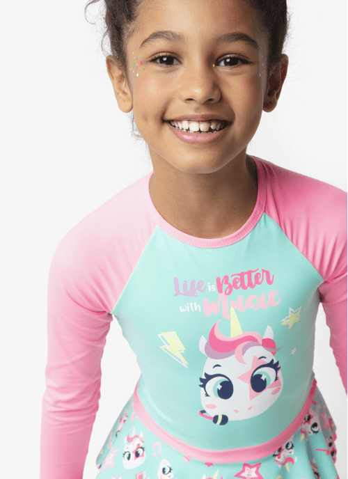 Maiô Manga Longa Menina Unicórnio PopStar