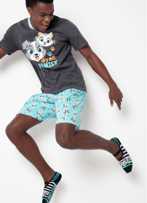 Pijama Manga Curta Masculino Família Pets