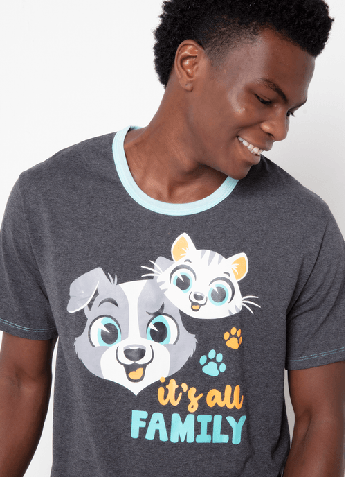 Pijama Manga Curta Masculino Família Pets