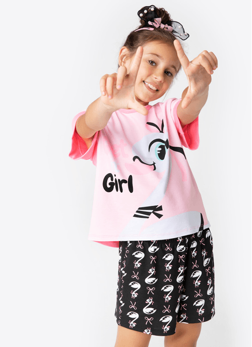 Pijama Manga Curta Viscolycra Menina Cisne