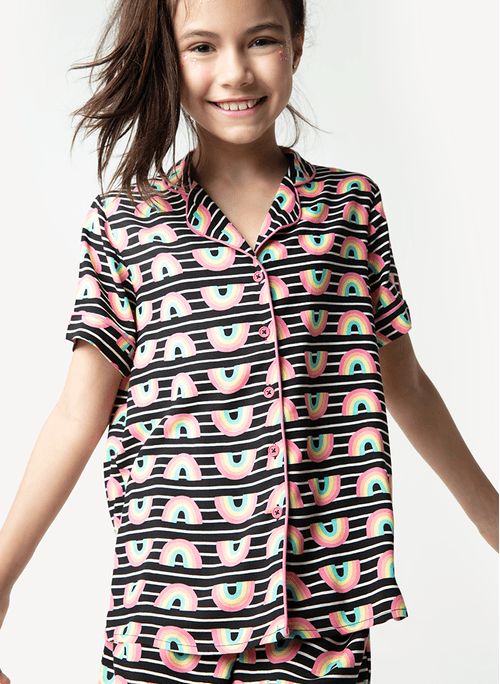 Pijama Manga Curta Viscose Cisne Rainbow