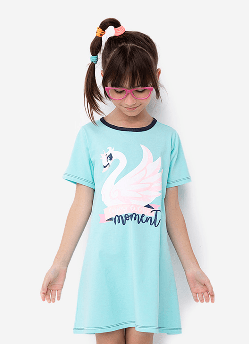 Camisola Manga Curta Infantil Algodão Cisne