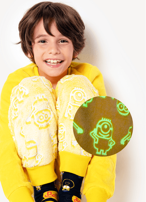 Pijama Manga Longa Menino Teen Soft Minions Brilha no Escuro