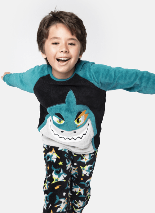 Pijama Manga Longa Menino Teen Soft Tubarão Rockstar