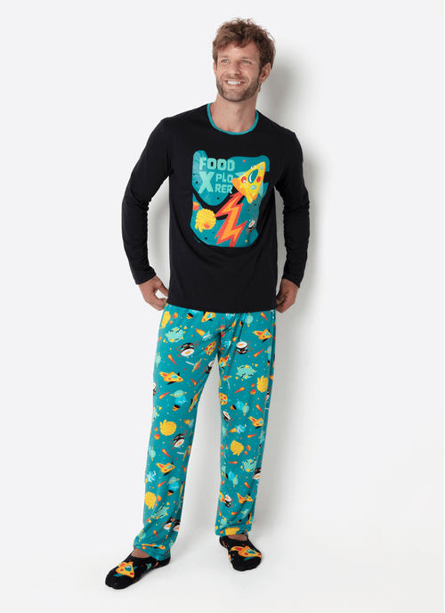 Pijama Manga Longa Algodão Masculino Space Food