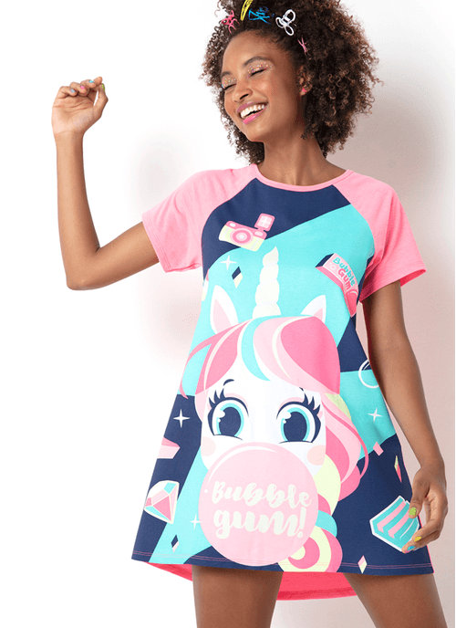 Camisola Curta Feminino Viscolycra Unicórnio Shine - Brilha no Escuro